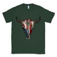 Sports Green American Bull Skull Gemstone Classic Tee - Jasminsmagicworld