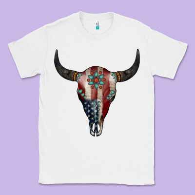 American Bull Skull Gemstone Classic Tee Designed By Jasminsmagicworld