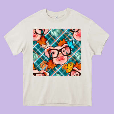 Fall Pig Seamless Pattern Heavy Core Tee Designed By Bundleandbundleshop