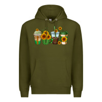 Army Green sunflowers coffee cups Premium Hoodie - AdoDesignShop