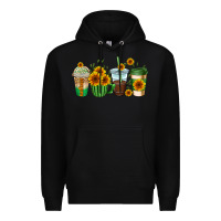 Black sunflowers coffee cups Premium Hoodie - AdoDesignShop