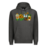 Charcoal Heather sunflowers coffee cups Premium Hoodie - AdoDesignShop