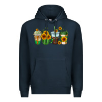 Navy sunflowers coffee cups Premium Hoodie - AdoDesignShop