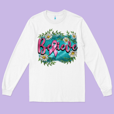 Breast Cancer Believe Long Sleeve Tee Designed By Barkaloodesign
