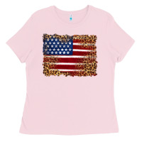 Bubblegum Pink american flag and leopard Ladies Tee - Artiststas