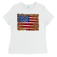 White american flag and leopard Ladies Tee - Artiststas