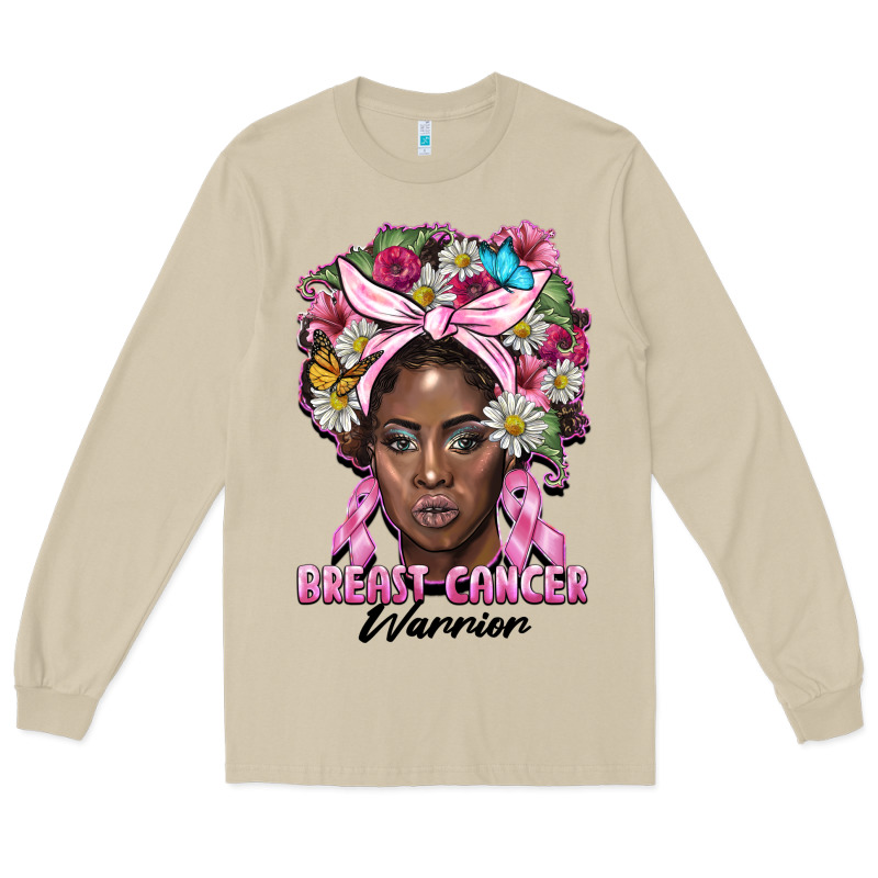 Breast Cancer Warrior Black Woman Long Sleeve Tee by BarkalooDesign | Teevron