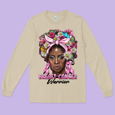 Breast Cancer Warrior Black Woman Long Sleeve Tee Designed By Barkaloodesign