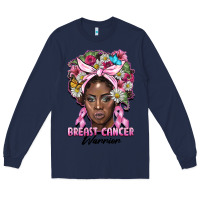 Navy breast cancer warrior black woman Long Sleeve Tee - BarkalooDesign