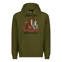 Army Green just a girl who loves horses no background Premium Hoodie - RanaPortraitStore