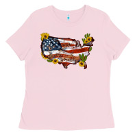 Bubblegum Pink usa map with sunflower and cactus Ladies Tee - Artiststas