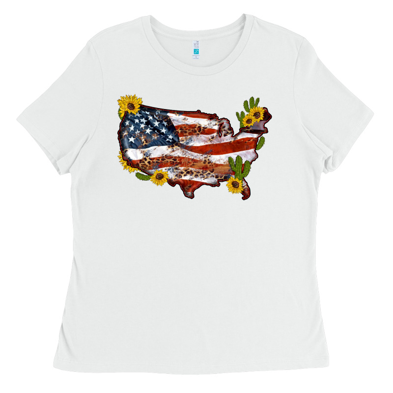 Usa Map With Sunflower And Cactus Ladies Tee by Artiststas | Teevron