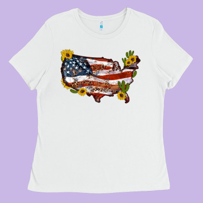 Usa Map With Sunflower And Cactus Ladies Tee Designed By Artiststas