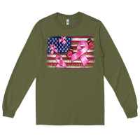Army Green breast cancer american flag background Long Sleeve Tee - BarkalooDesign