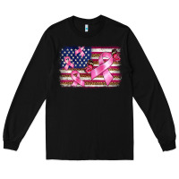 Black breast cancer american flag background Long Sleeve Tee - BarkalooDesign