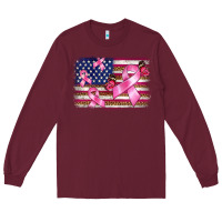 Burgundy breast cancer american flag background Long Sleeve Tee - BarkalooDesign