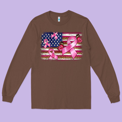 Breast Cancer American Flag Background Long Sleeve Tee Designed By Barkaloodesign