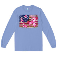 Colony Blue breast cancer american flag background Long Sleeve Tee - BarkalooDesign