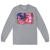 Heather Grey breast cancer american flag background Long Sleeve Tee - BarkalooDesign