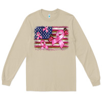 Mushroom breast cancer american flag background Long Sleeve Tee - BarkalooDesign
