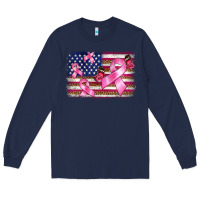 Navy breast cancer american flag background Long Sleeve Tee - BarkalooDesign