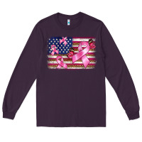 Plum breast cancer american flag background Long Sleeve Tee - BarkalooDesign