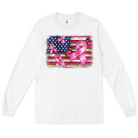 White breast cancer american flag background Long Sleeve Tee - BarkalooDesign