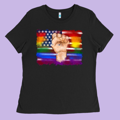 Lgbtq Flag And American Flag With Hand Ladies Tee Designed By Artiststas