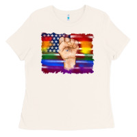 Bone lgbtq flag and american flag with hand Ladies Tee - Artiststas