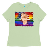 Matcha lgbtq flag and american flag with hand Ladies Tee - Artiststas