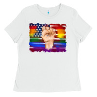 White lgbtq flag and american flag with hand Ladies Tee - Artiststas