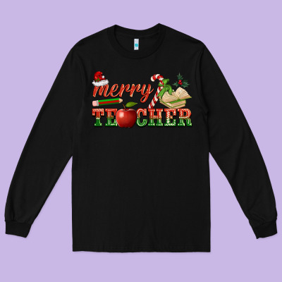 Merry Teacher Long Sleeve Tee Designed By Barkaloodesign