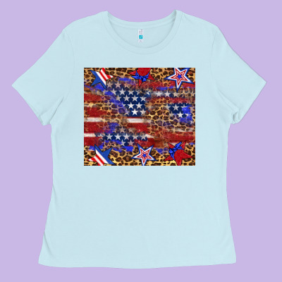 American Flag And Star Leopard Ladies Tee Designed By Artiststas