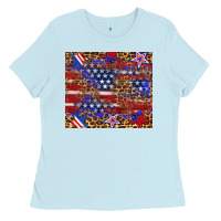 Baby Blue American flag and star leopard Ladies Tee - Artiststas