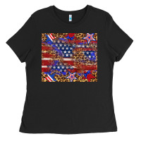 Black American flag and star leopard Ladies Tee - Artiststas