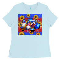 Baby Blue American flag gnomes truck sunflowers star leopard glitter Ladies Tee - Artiststas