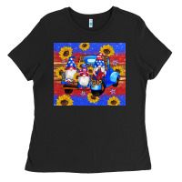 Black American flag gnomes truck sunflowers star leopard glitter Ladies Tee - Artiststas