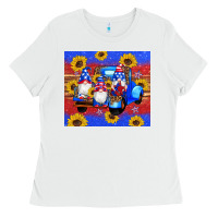 White American flag gnomes truck sunflowers star leopard glitter Ladies Tee - Artiststas