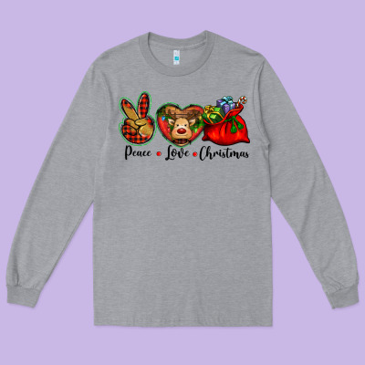 Peace Love Christmas Long Sleeve Tee Designed By Barkaloodesign