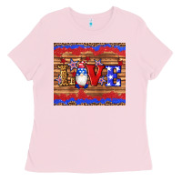 Bubblegum Pink american flag gnomes love star leopard glitter Ladies Tee - Artiststas
