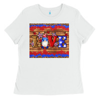 White american flag gnomes love star leopard glitter Ladies Tee - Artiststas
