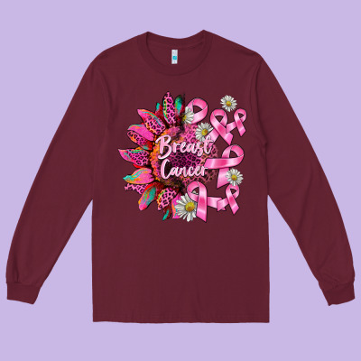 Breast Cancer Sunflower Long Sleeve Tee Designed By Barkaloodesign