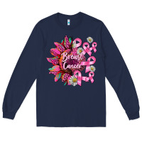 Navy breast cancer sunflower Long Sleeve Tee - BarkalooDesign