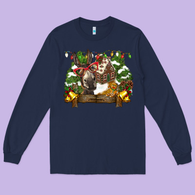Christmas Donkey Candy House Long Sleeve Tee Designed By Barkaloodesign