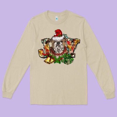 Christmas Joy English Bulldog Long Sleeve Tee Designed By Barkaloodesign