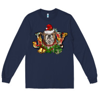 Navy Christmas joy english bulldog Long Sleeve Tee - BarkalooDesign