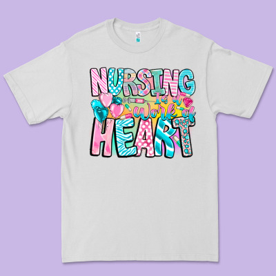 Nursing Is A Work Of Heart Premium Tee Designed By Cowhidedigitalart