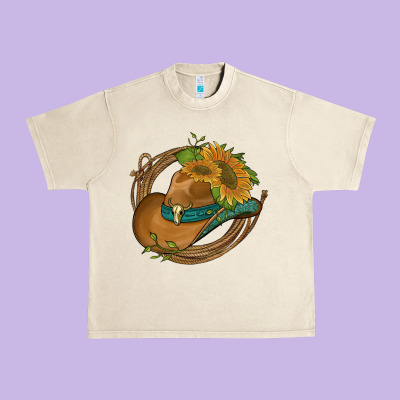 Western Hat With Sunflowers And Rope Urban Heavy Tee Designed By Artiststas