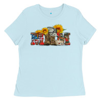 Baby Blue mom boots hat and sunflower Ladies Tee - Artiststas