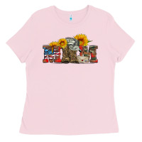 Bubblegum Pink mom boots hat and sunflower Ladies Tee - Artiststas